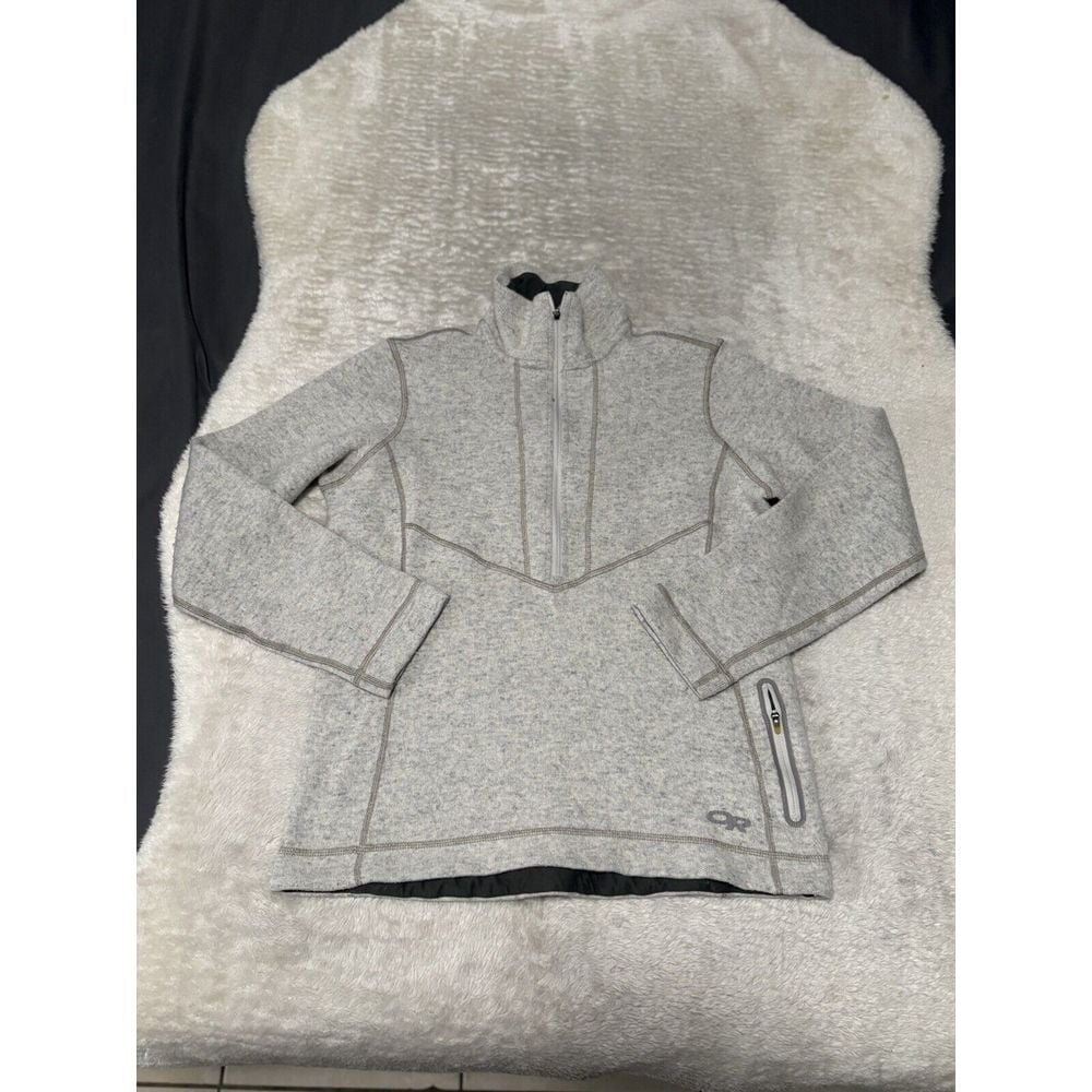 Outdoor Research Women's Medium Wool Blend Light Grey Pullover 1/4 Zip Sweater