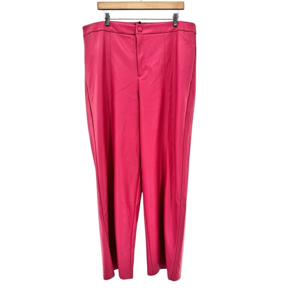 NWT Eloquii Womens Faux Leather Wide Leg Ankle Pants Plus Size 16 Pink Pockets
