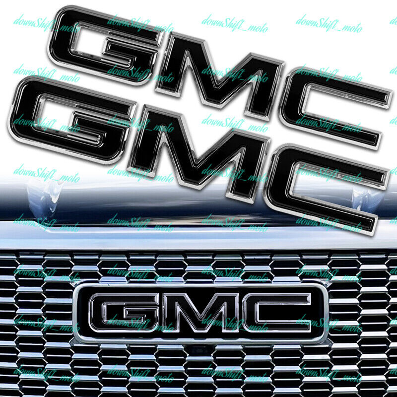 Black Front Grille & Rear Emblem Set For 2019-2024 GMC Sierra 1500 2500HD 3500HD