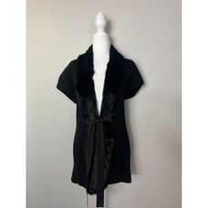 Elie Tahari Merino Wool Vest Rabbit Fur Trim, Black Sz Xs Excellent Condition A5
