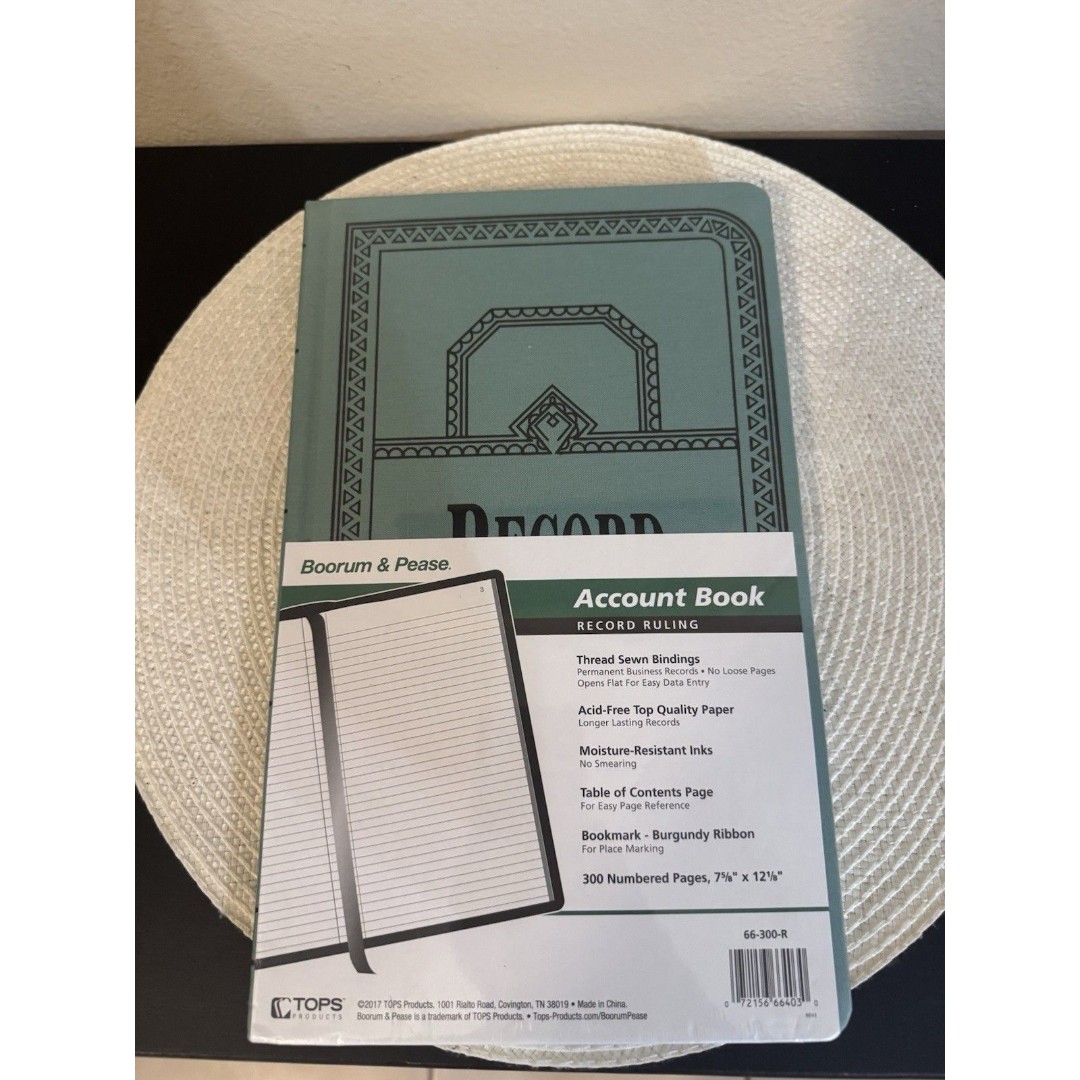 Boorum & Pease Record/Account Book Record Rule 300 Pages 12 1/8 x 7 5/8