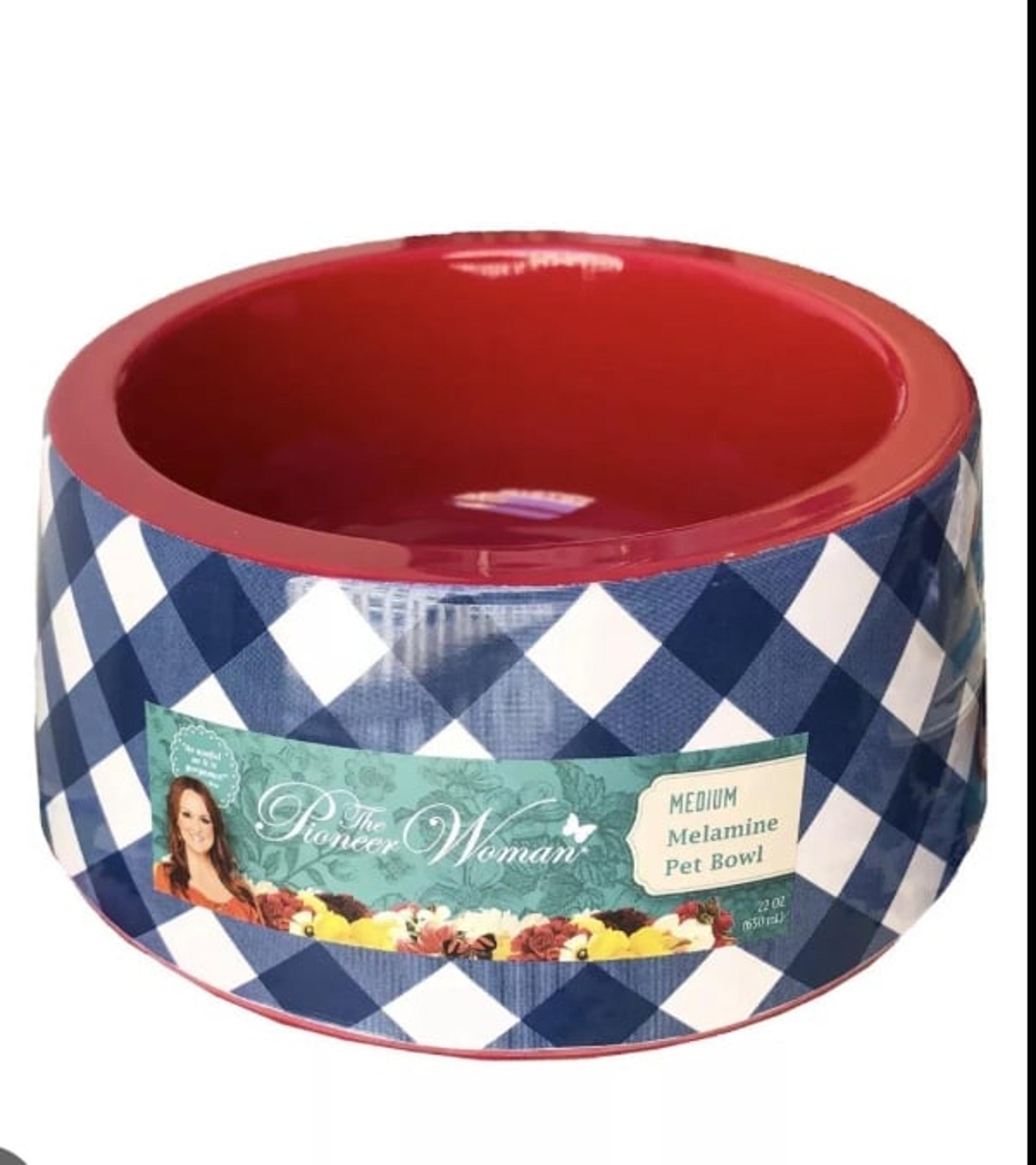 Pioneer Woman charming check melamine pet bowl medium blue new