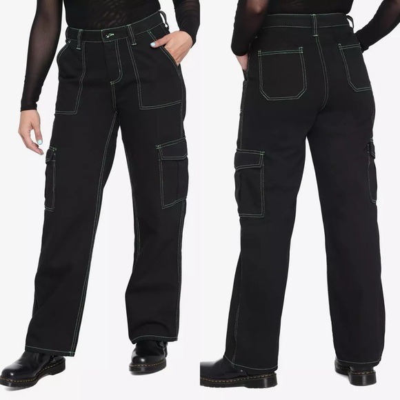 Hot Topic Green Stitch Detail Straight Carpenter Pants