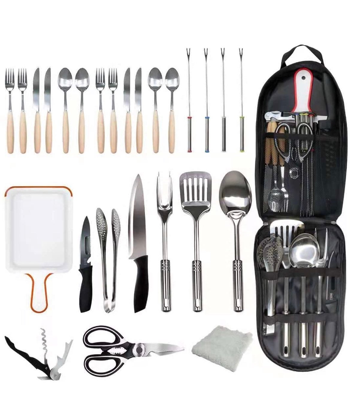 27 PCS Kitchen Utensils Set Camping Cookware Stainless Steel