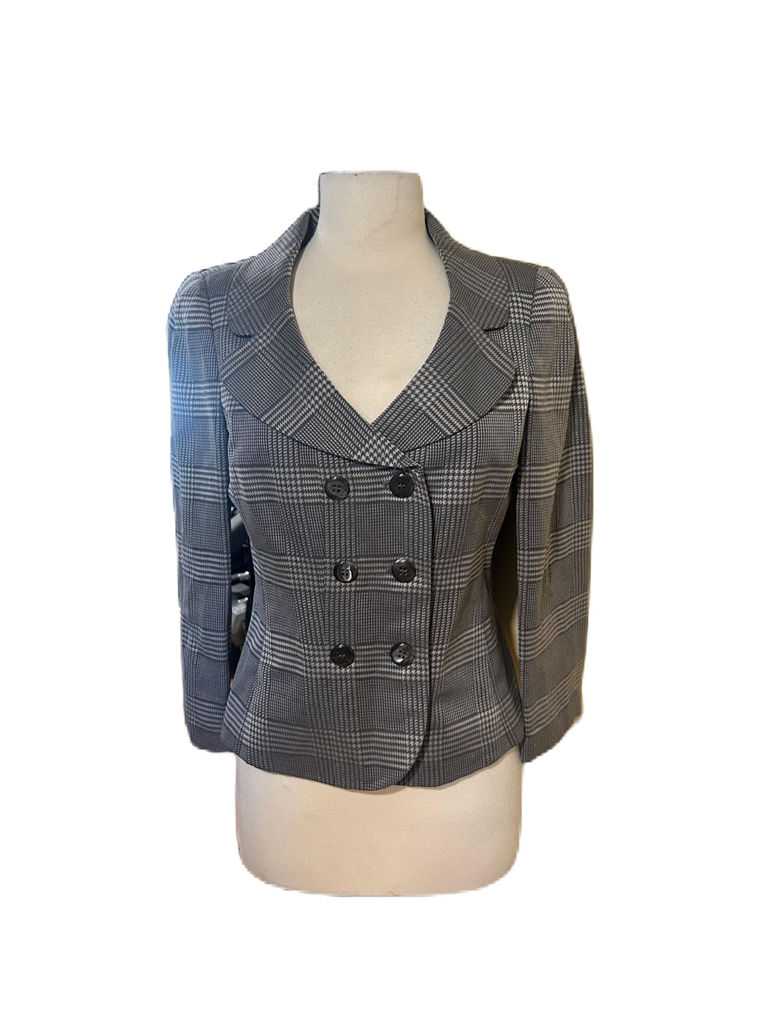Armani Collezioni Women’s Linen Blend Plaid Blazer Gray Size 6 Double Breasted