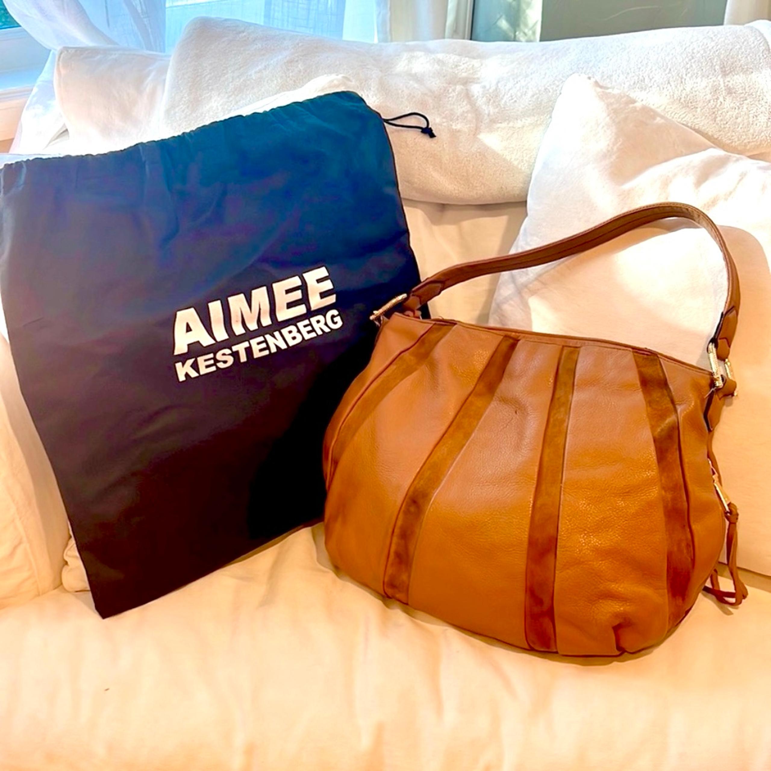 Aimee Kestenberg Tuscany Tan Brown  Leather Shoulder Fringe Gold Hobo Bag Purse