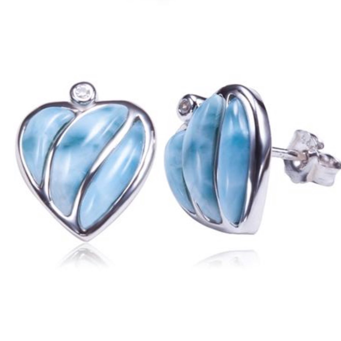 Heart Shape with Larimar Inlay CZ Post E