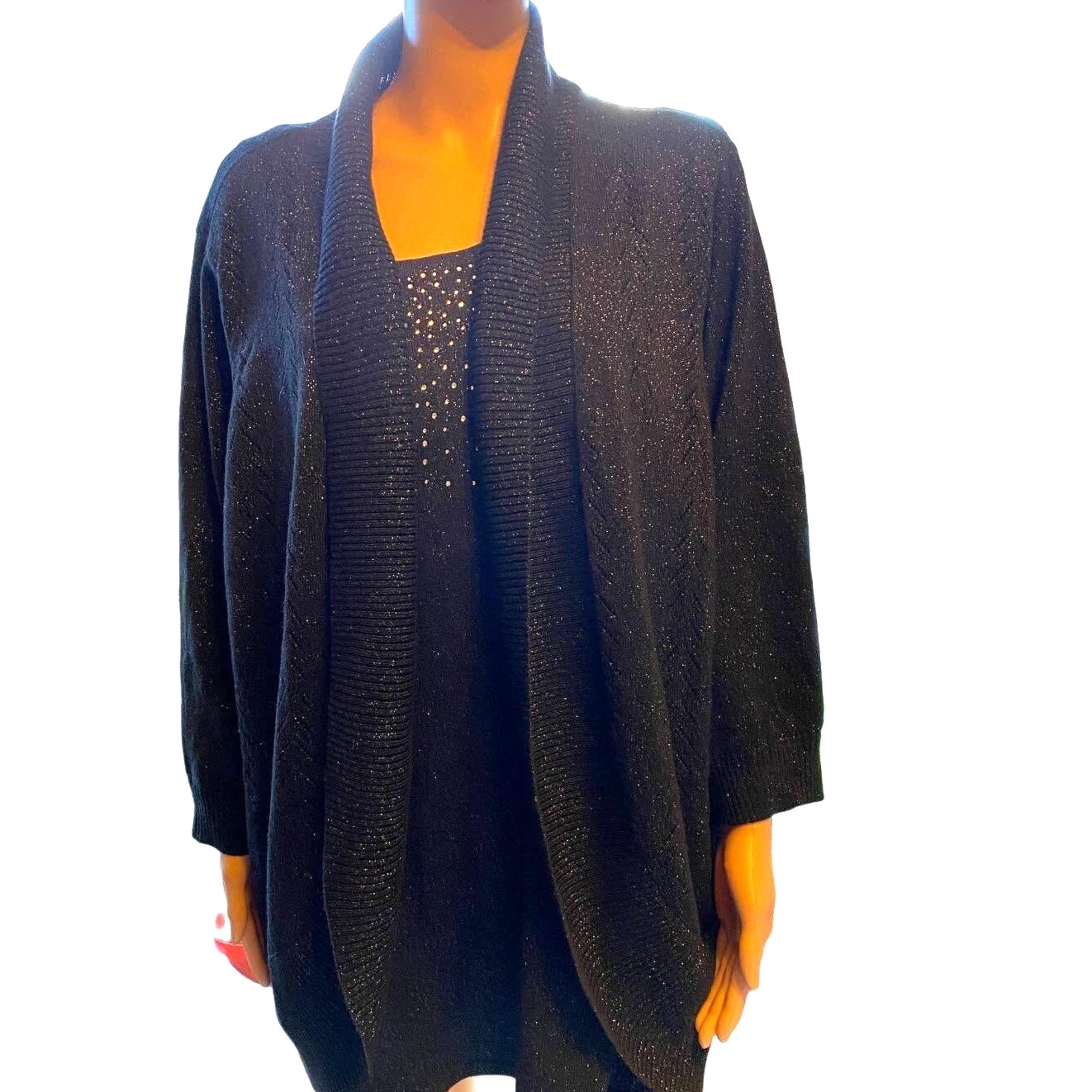 Laura Scott Built in Tank Cardigan Sweater Women 3X Stretch Black Cozy Casual