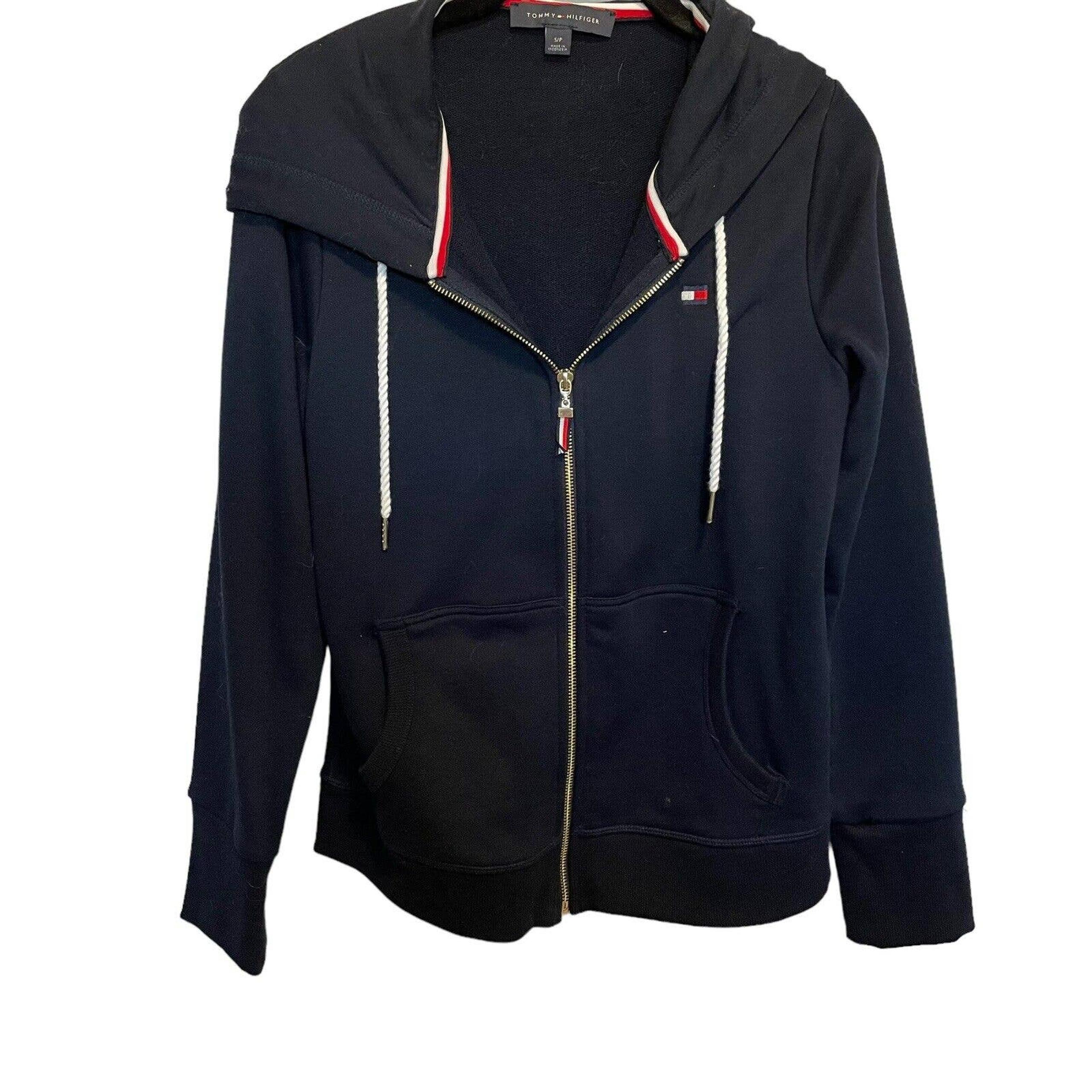 Tommy Hilfiger Womens Jacket Small Full Zip Long Sleeve Navy Blue Hood