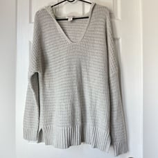 Rachel Zoe gray Knit Hooded Crochet Knit Pullover Sweater size L