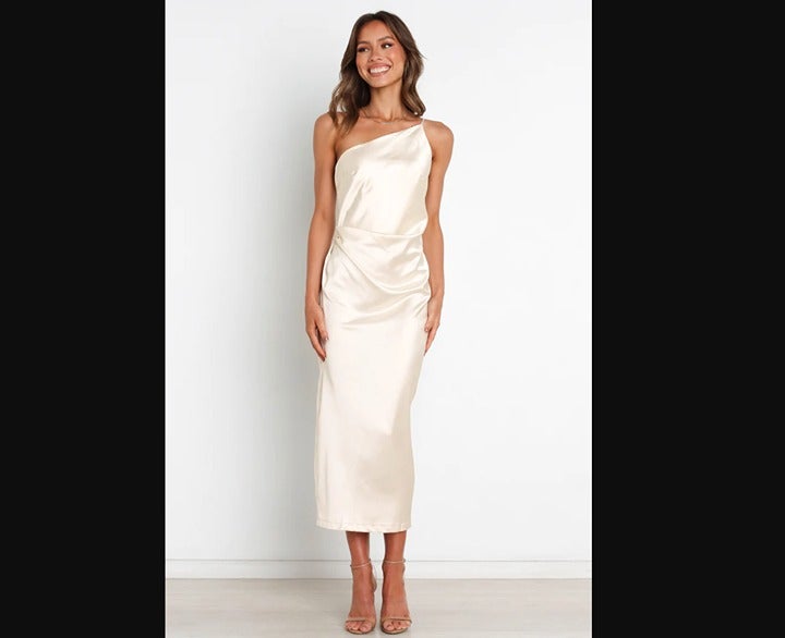 Petal & Pup Luella Pearl White Satin One Shoulder Maxi Dress 6 top