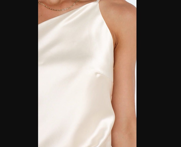 Petal & Pup Luella Pearl White Satin One Shoulder Maxi Dress 6 top