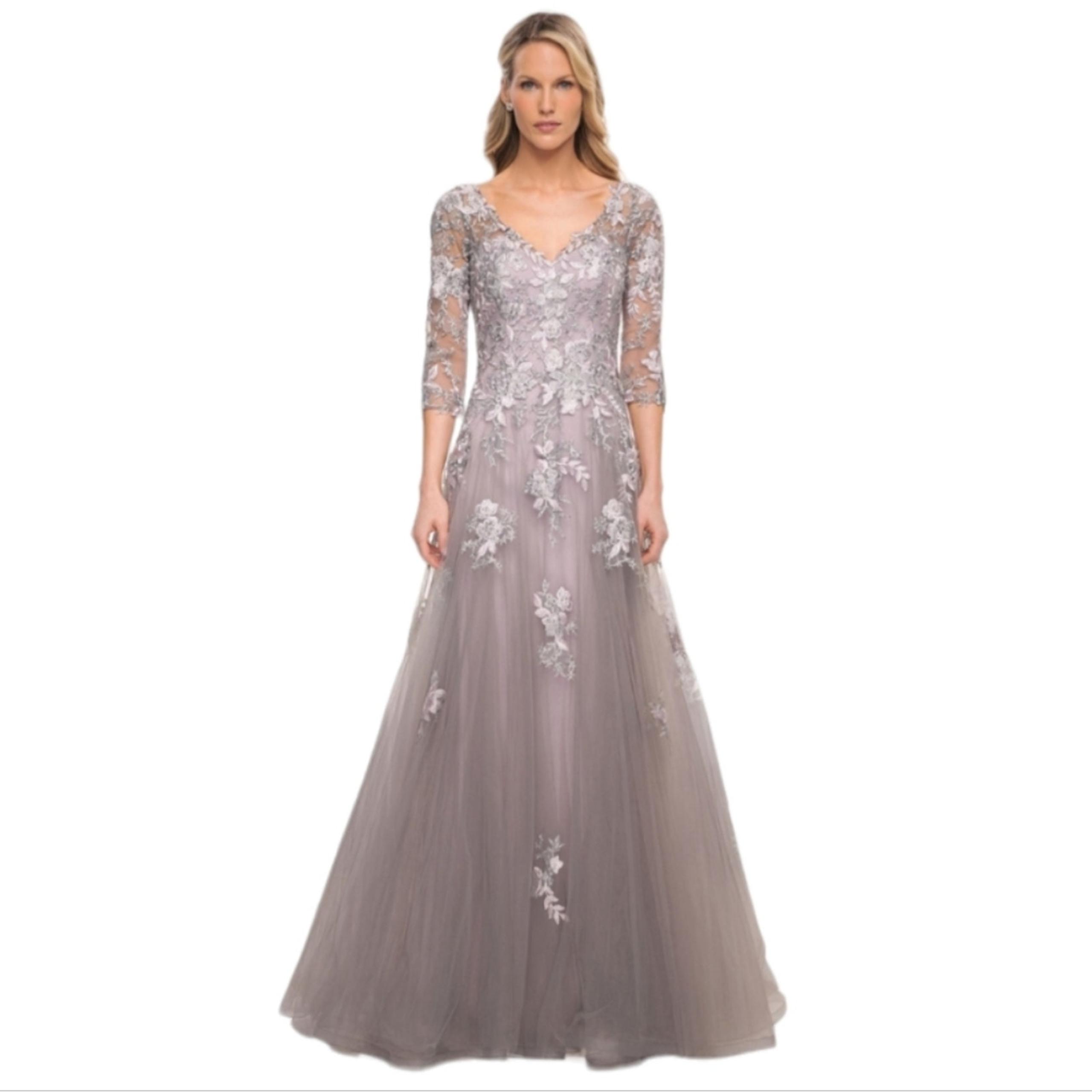$598 NWT La Femme Formal Evening Gown Womens 4 Gray/Pink Mother Of Bride Dress