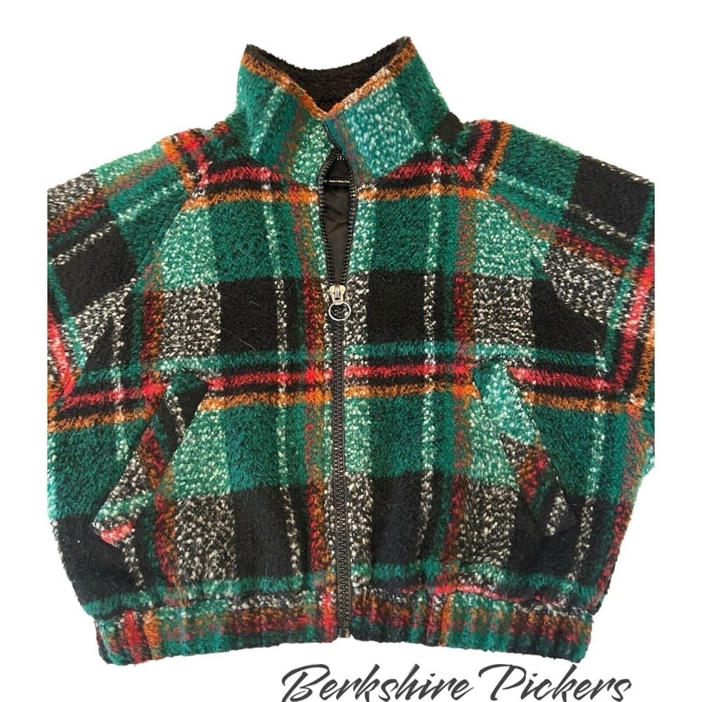 Urban Outfitters Jacket Womens Green Plaid Fleece Mock Neck Full Zip Medium