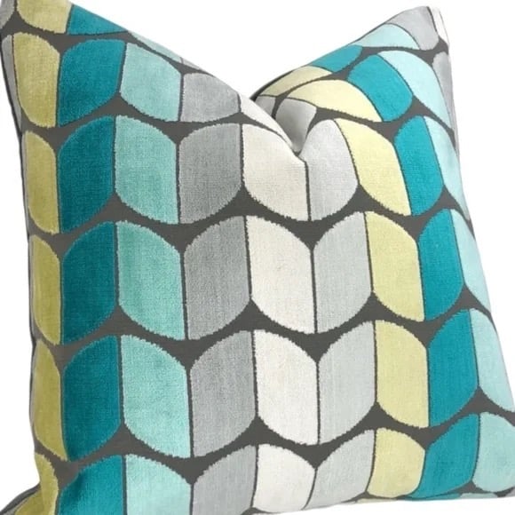 AQUA TEAL GREEN YELLOW GRAY VELVET PILLOW MULTI ACCENT PILLOW COVER (Set of 2)