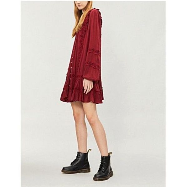 Free People Snow Angel Ruffled shops Dress In Red