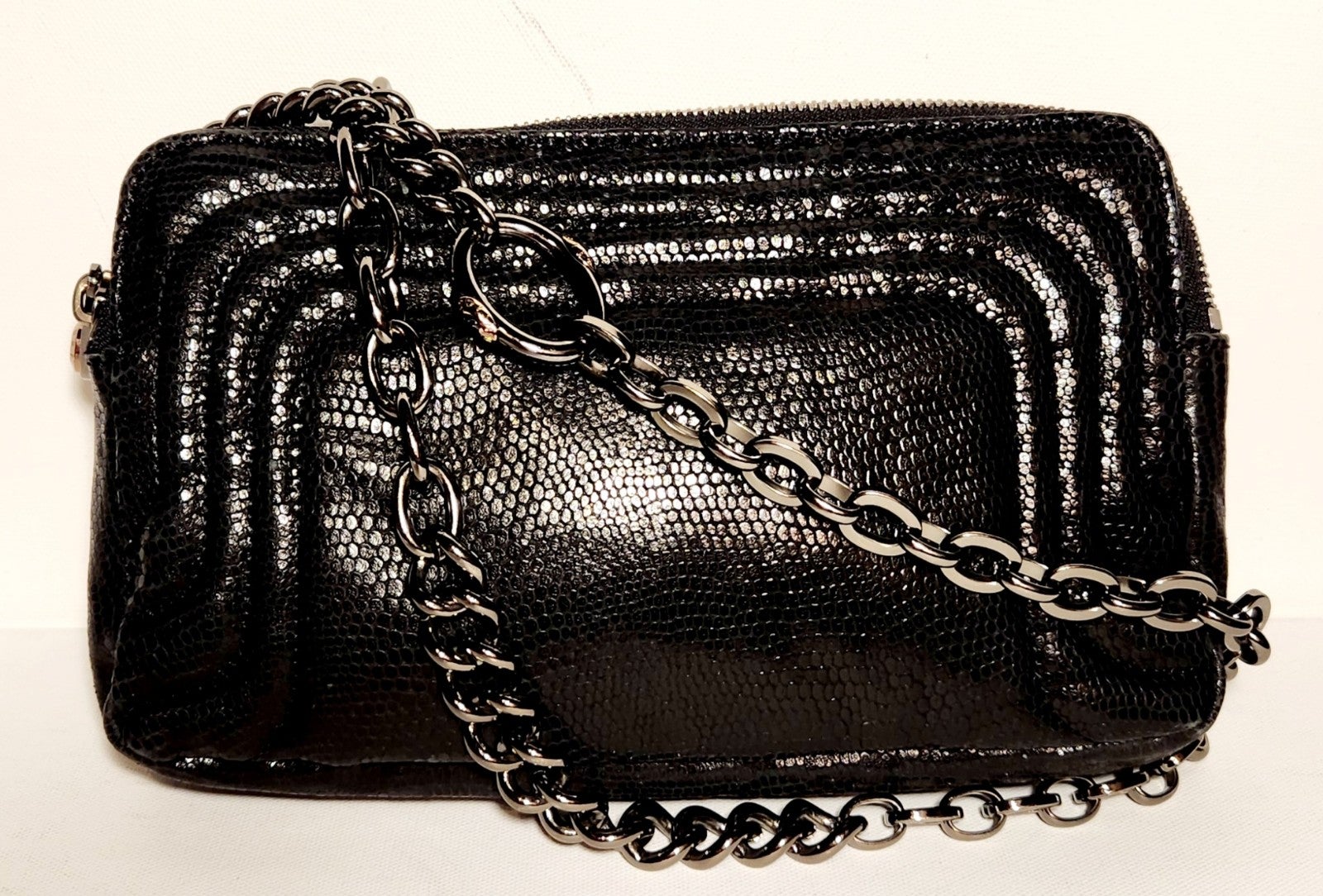 NWOT! henri bendel black crossbody or satchel with gunmetal chain strap