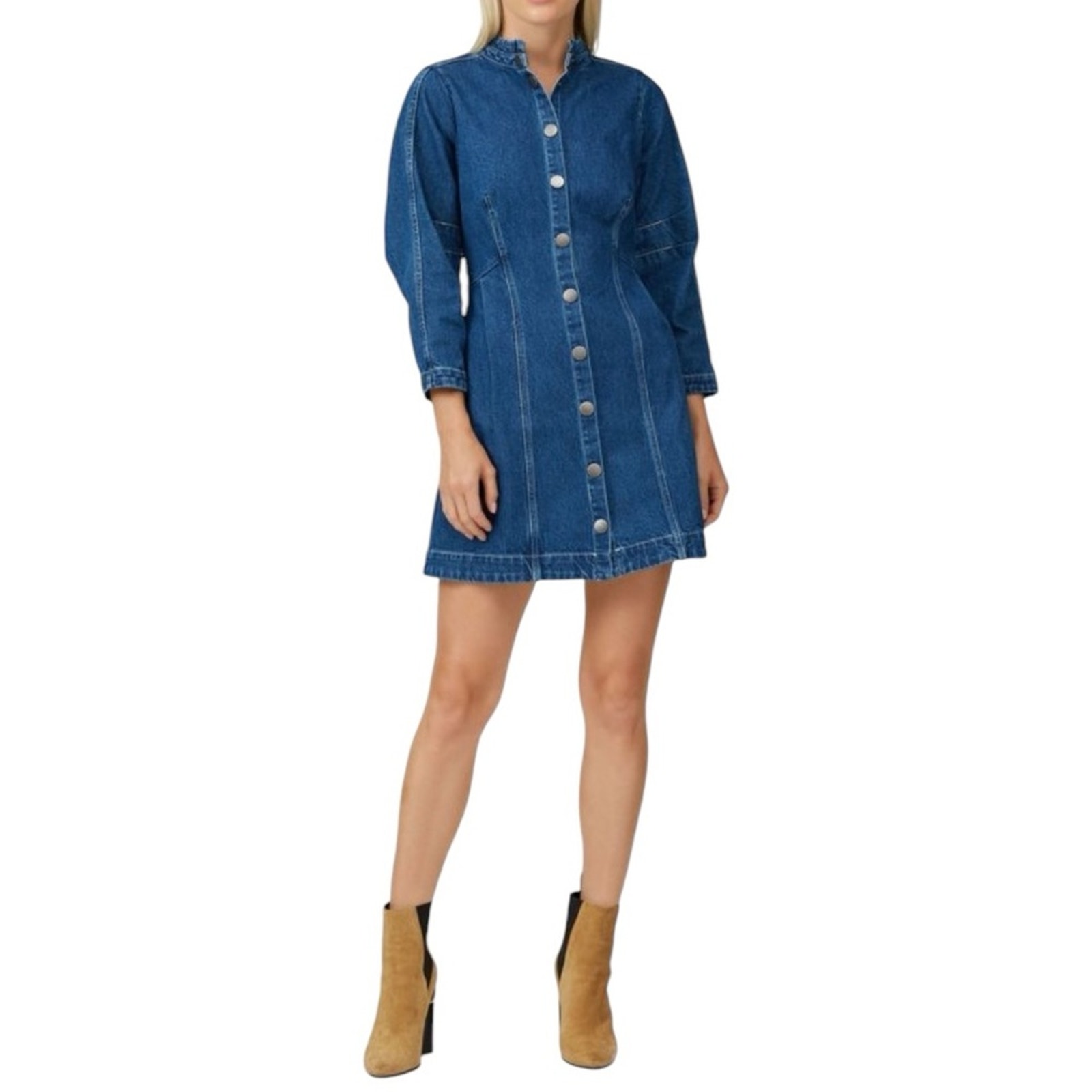 Sea New York - Marble Denim Mini Shirt Dress Button-Up Dress Sz 6