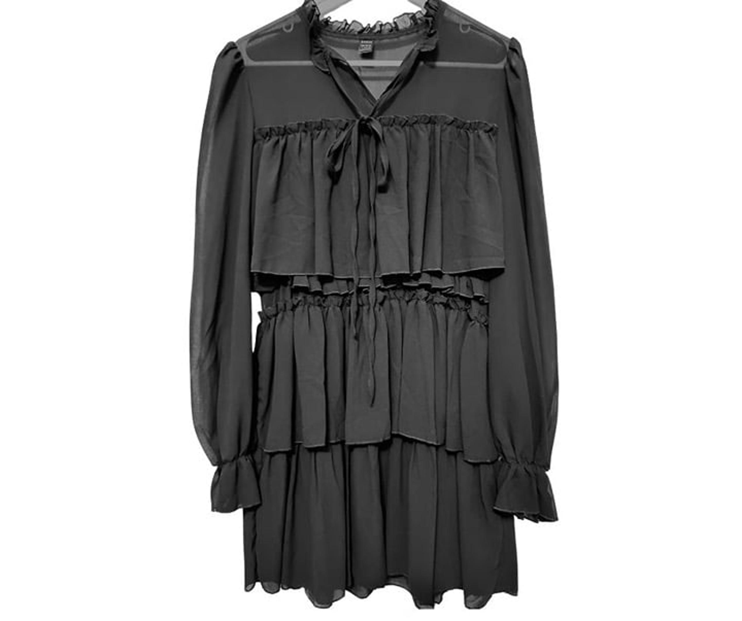 FREE SHIP • WOMENS L Black Ruffle Layered SEXY BABYDOLL Casual Dress • by SHEIN
