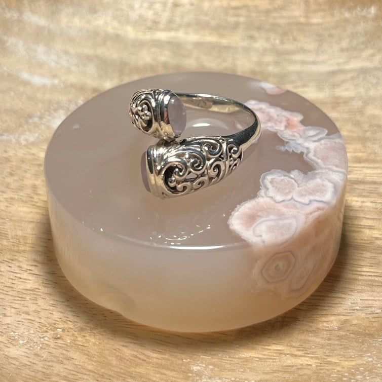 Samuel B. Rose Quartz Filigree Ornate Bypass 925 Sterling Silver Ring