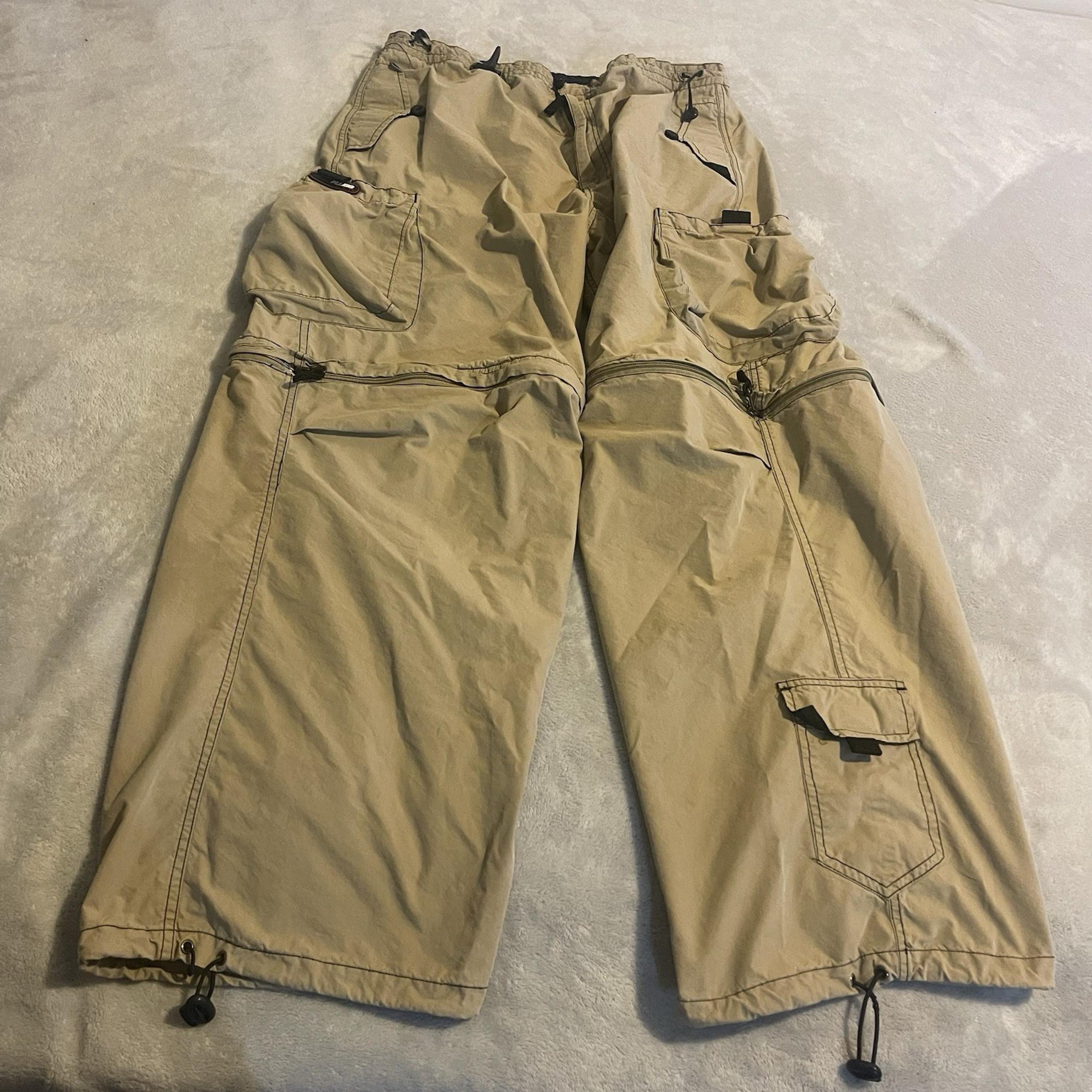 Vintage Plugg Pants Men 34x32 Beige Tech Nylon Cargo Convertible Wide-Leg Skate
