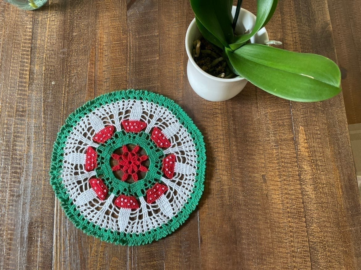 New handmade crochet round 12” table cover for Christmas gifts EC010