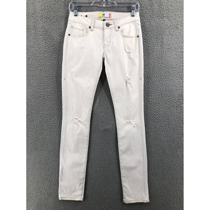Cabi Jeans Slim Boyfriend Fit Distressed Women's Size 00 Stretch White 6265