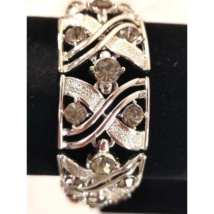Vintage Coro Pegasus Bracelet Grey Rhinestone Chunky X Link Silver Tone