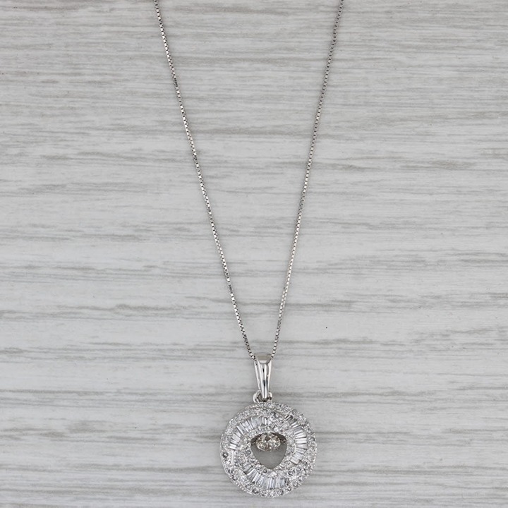 0.74ctw Floating Moving Diamond Swirl Pendant Necklace 10k Gold 18 Box Chain