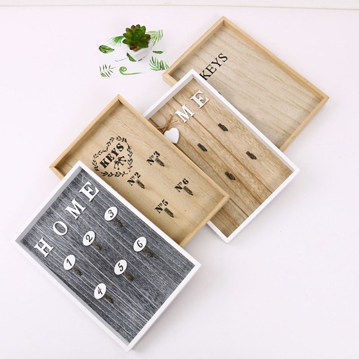 Wall Hanging Wooden Key Storage Boxes With 6 Hooks Key Holder Key Hanger