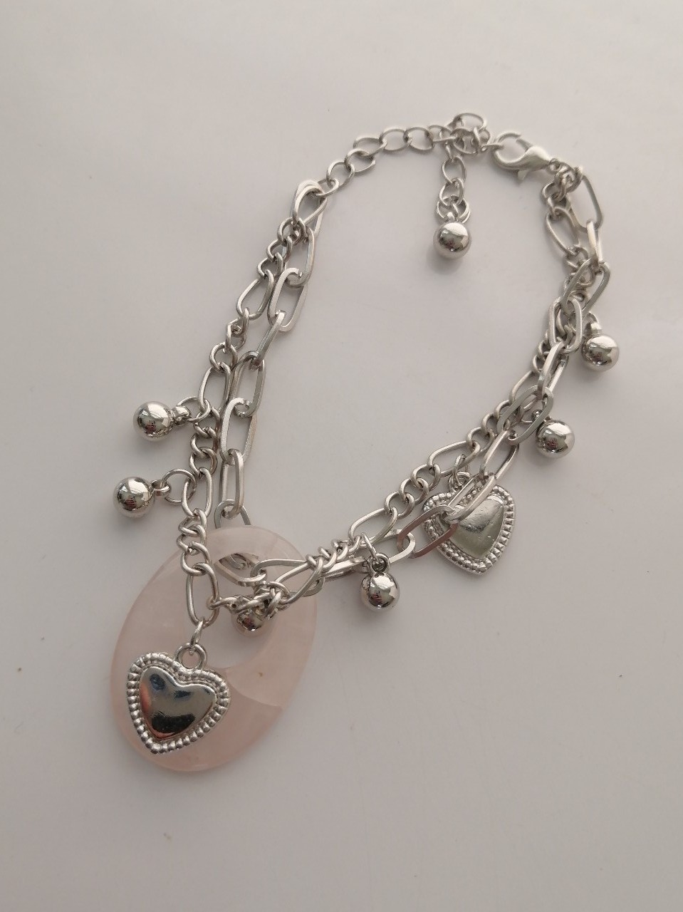 Carved pink Crystal heat ball two link bracelet adjustable 7 -9.5