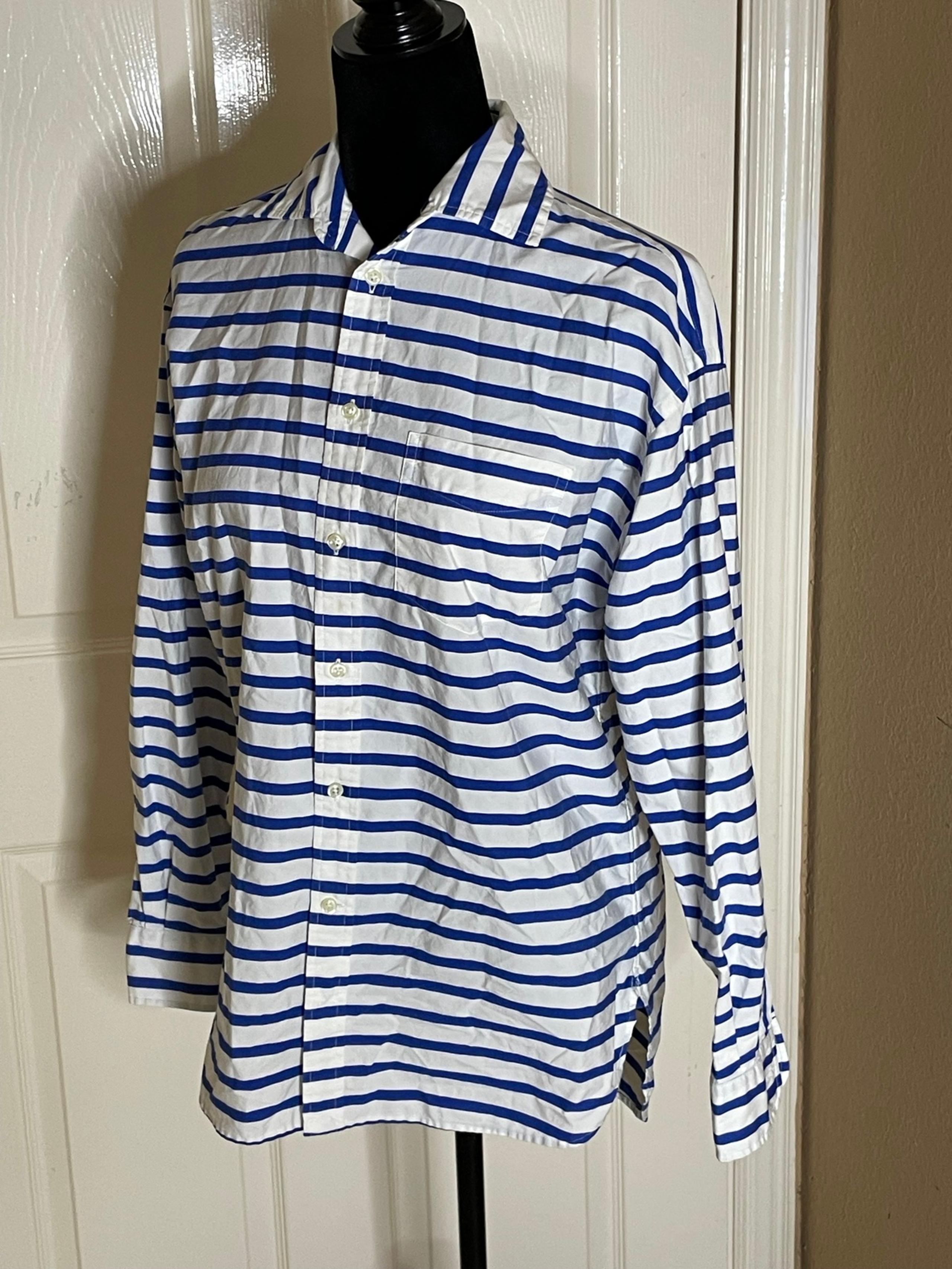 Women Polo Ralph Lauren Long Sleeve Fit Button Down Stripe Blue & White small