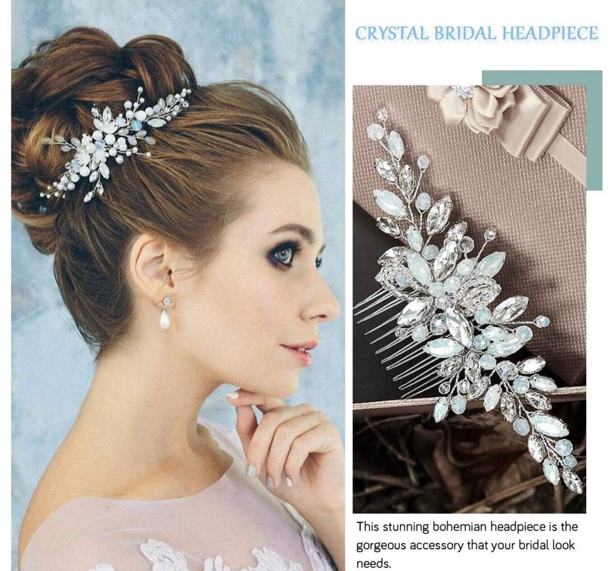 Wedding Silver Rhinestones Blue Opal