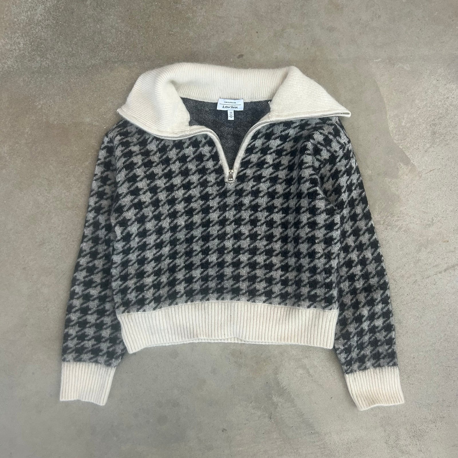 & Other Stories Checkered Print 1/4 Zip Size XS