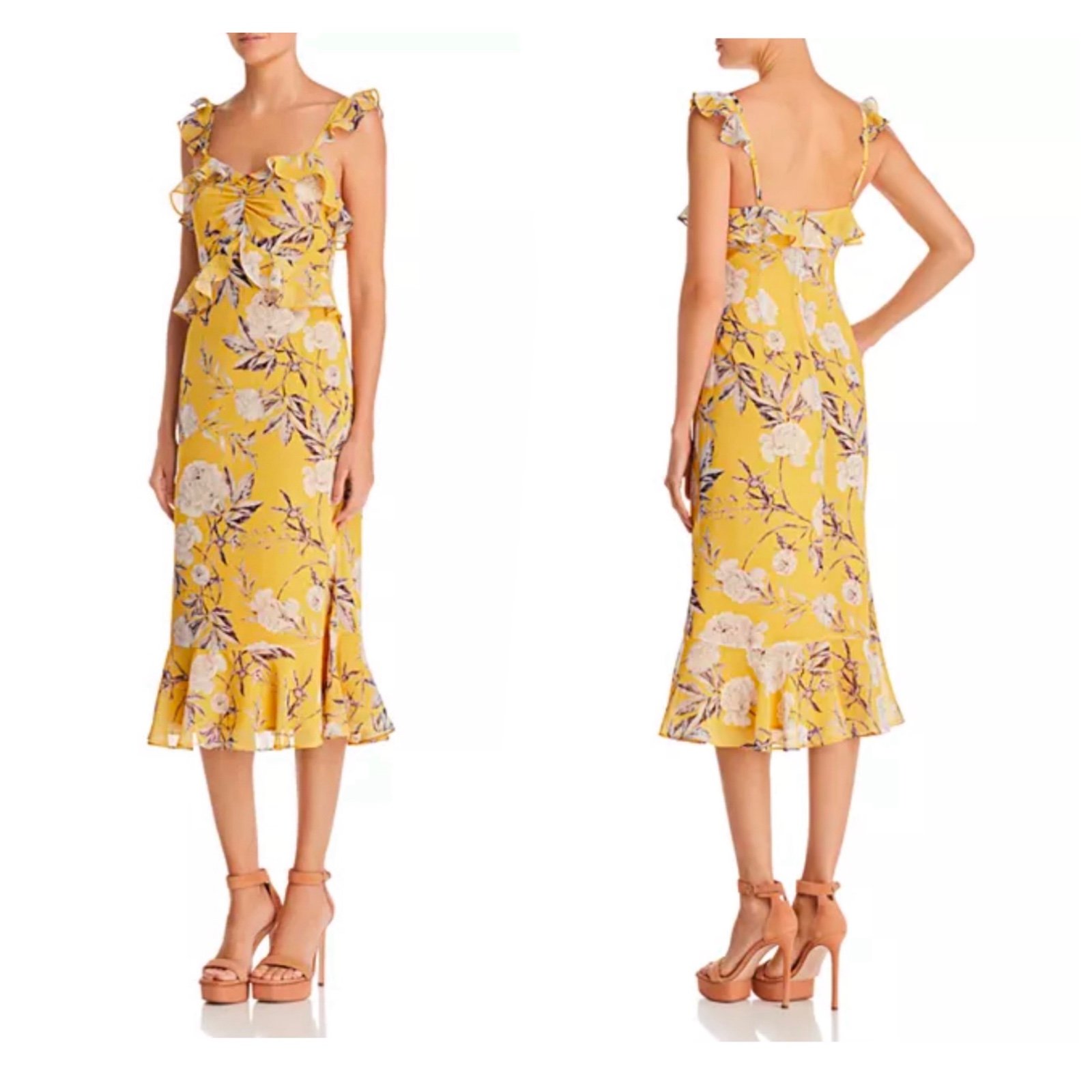LUCY PARIS Marissa Ruffled Floral Midi Dress