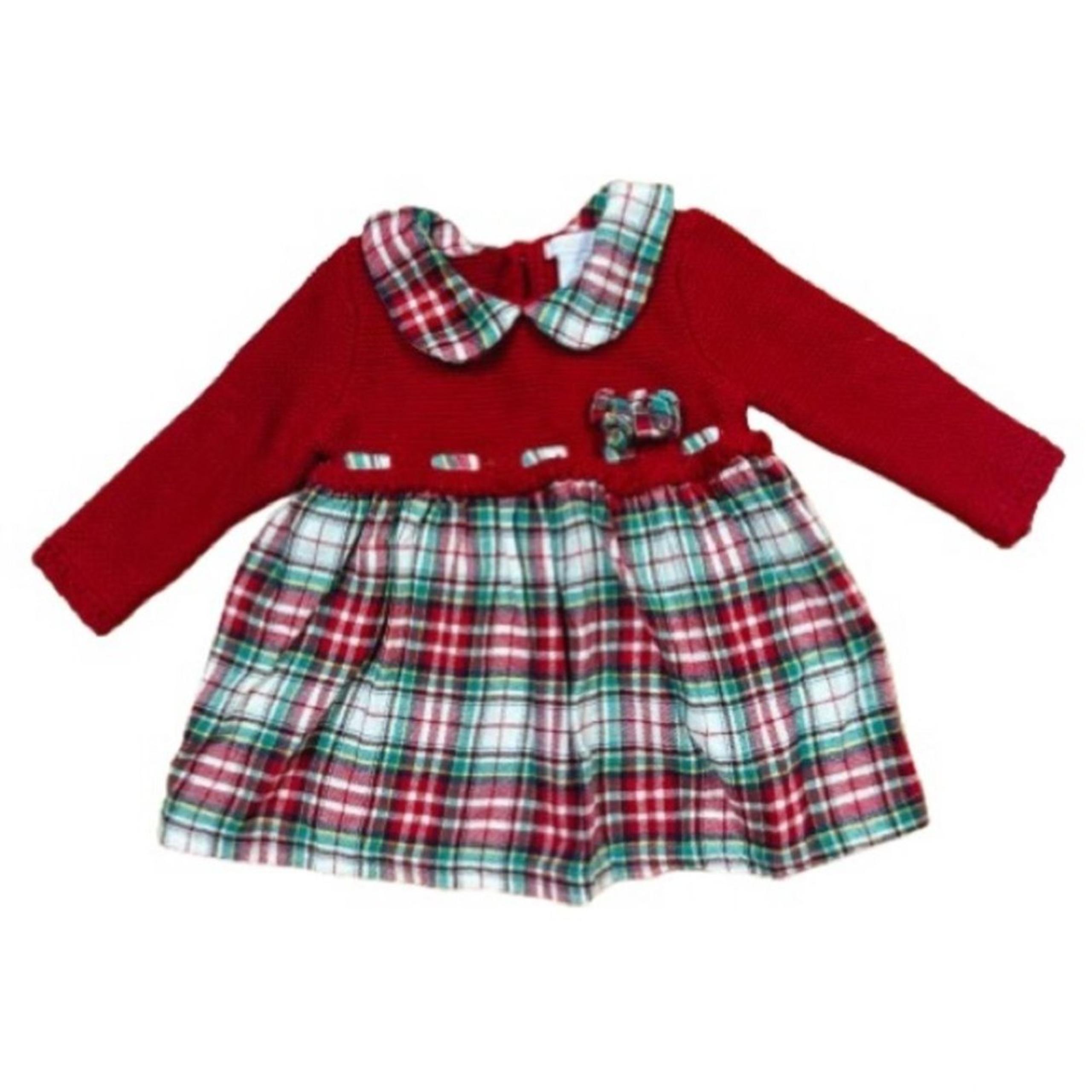Shabby Chic Red & Green Plaid Detailed Holiday Christmas Sweater Dress 3-6M