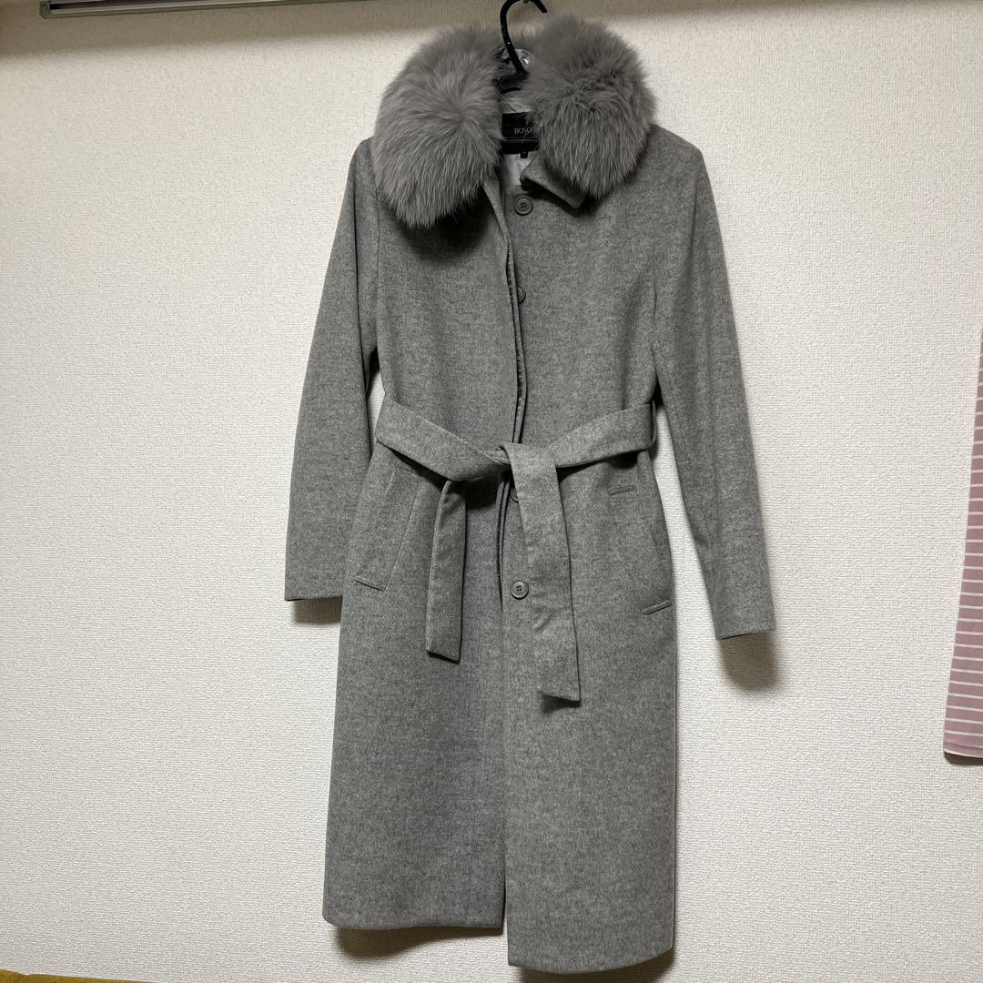 BOSCHI Fur-Trimmed Grey Long Coat