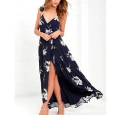 NWT Lulus All Mine Navy Blue Floral Print High-Low Wrap Dress SMALL