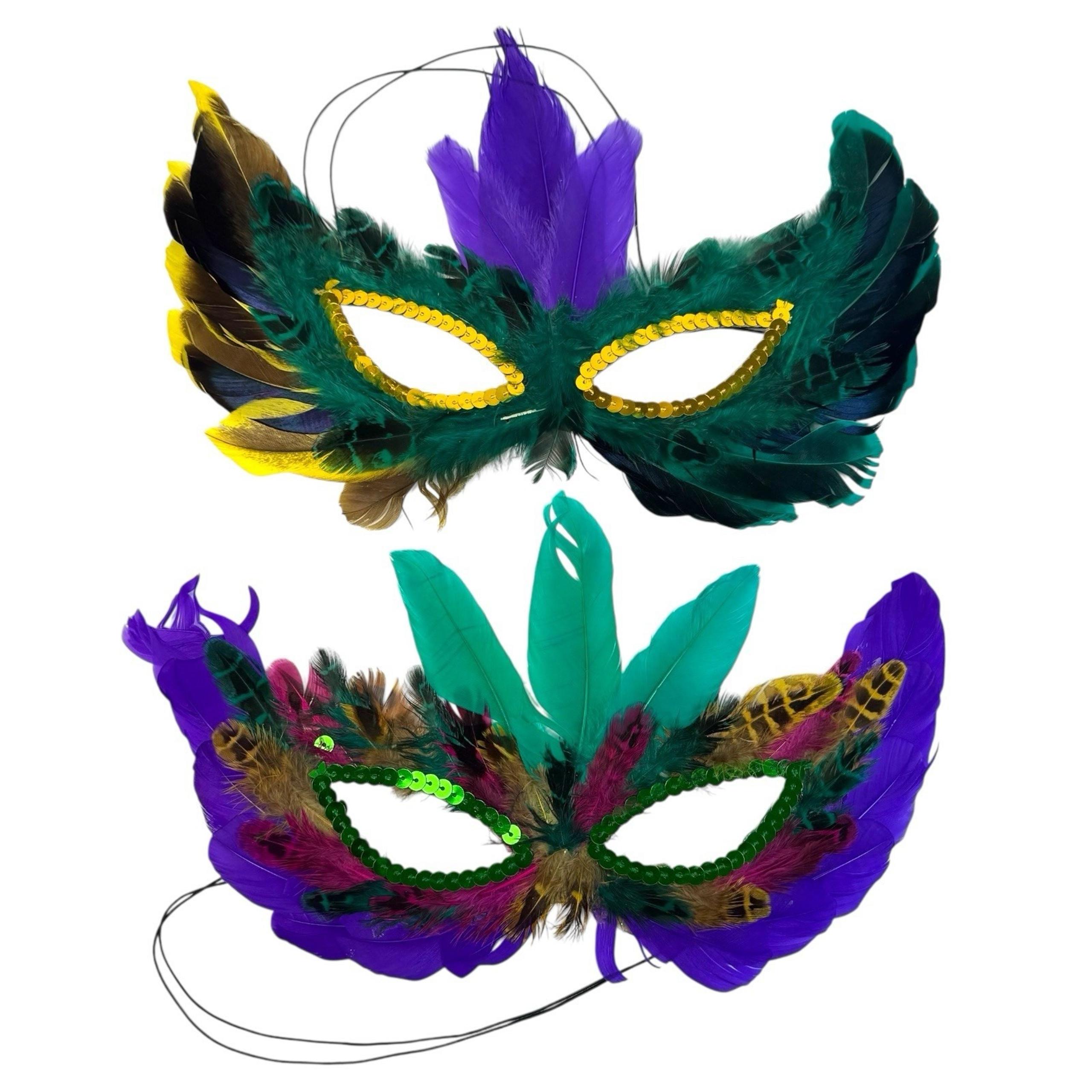 Multicolor  2 Feather Masquerade Ball Mardi Gras Halloween Mask Costume A18G