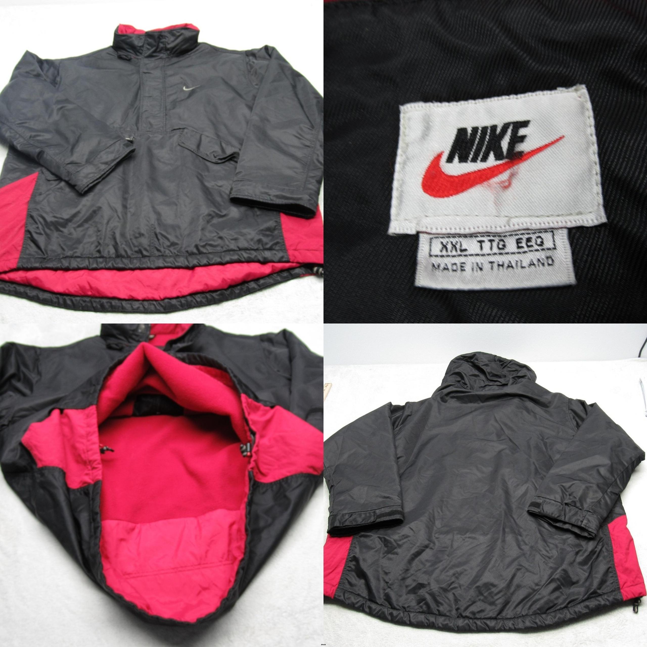 Vintage 90s Nike Jacket Men XXL Black Swoosh Pockets 1/2 Zip Pullover Anorak RD*
