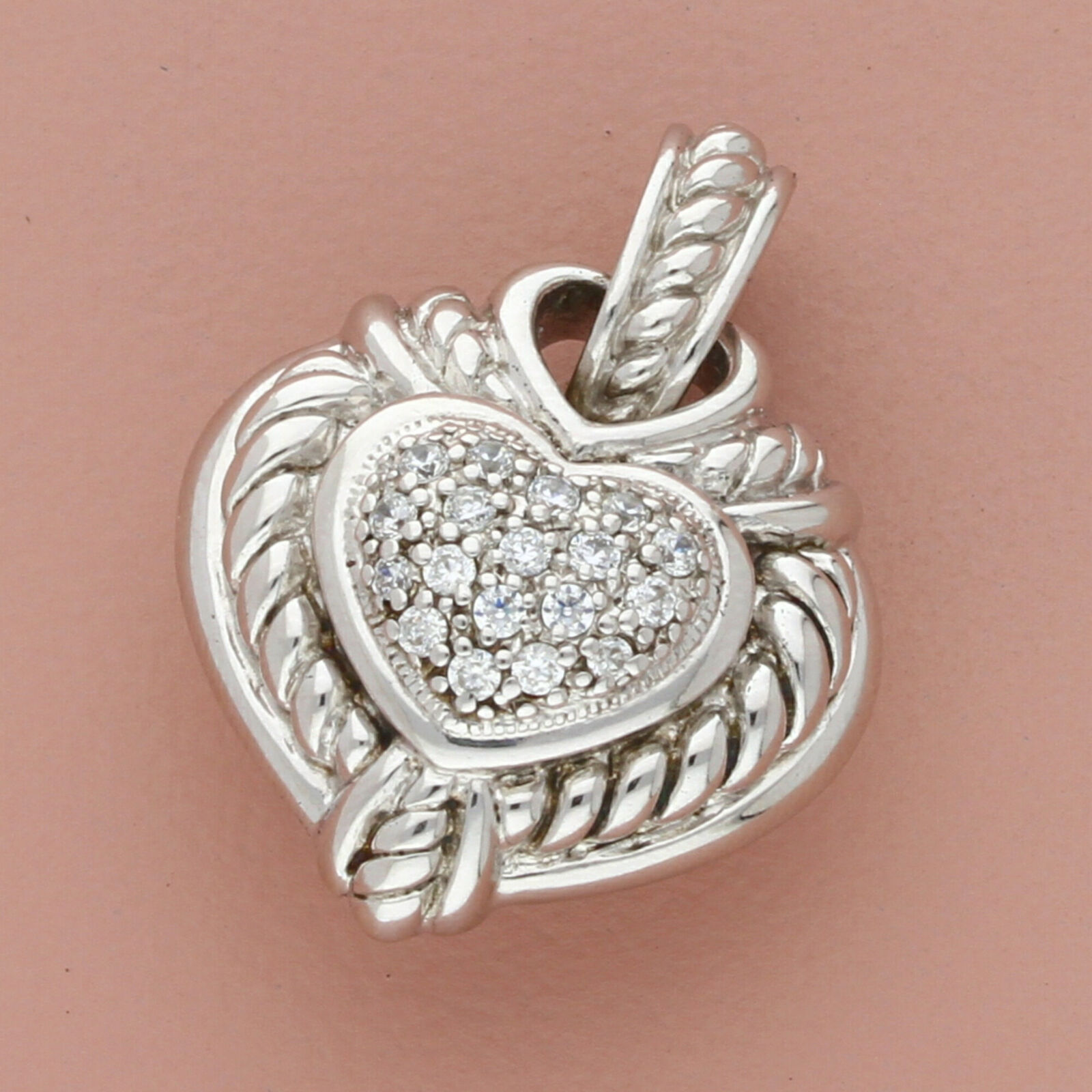 judith ripka sterling silver pave diamonique cz chunky heart enhancer pendant