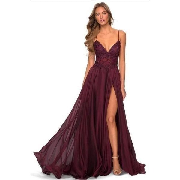 La Femme Embellished V-neck A-line Dress Sz 10