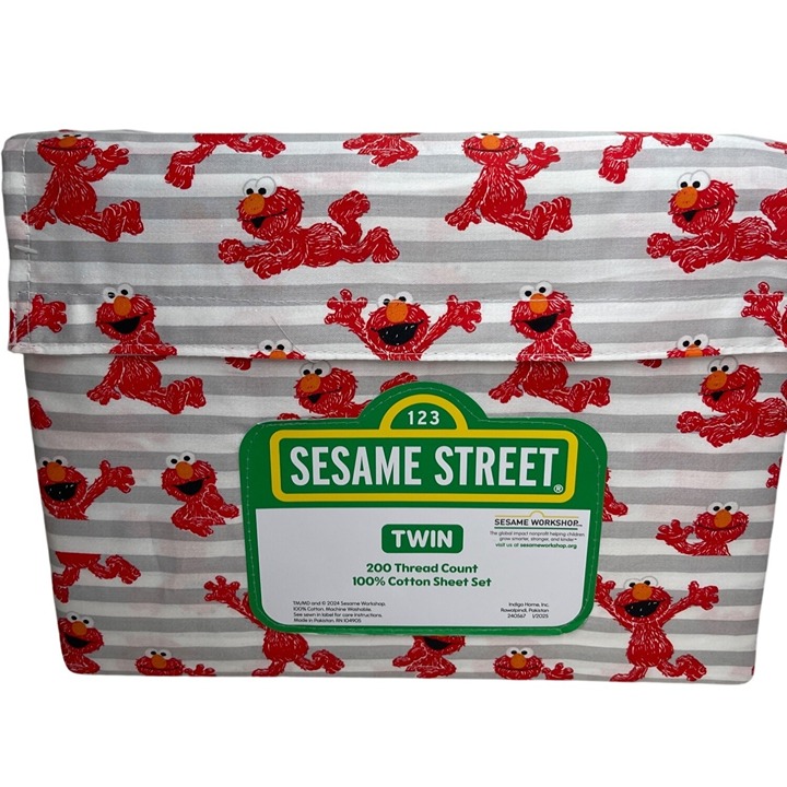 Sesame Street Twin 3-Piece 200 Thread Count 100% Cotton Sheet Set With Elmo New