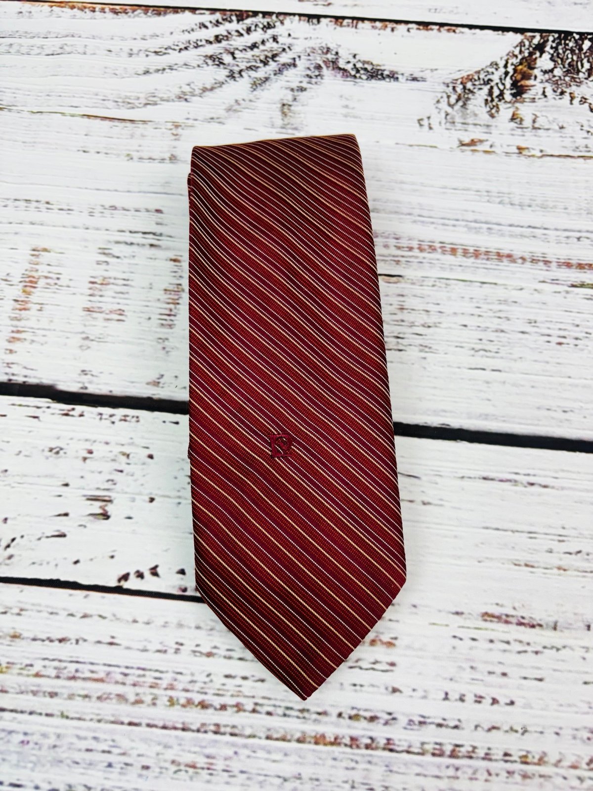 Vintage Pierre Cardin Men’s Burgundy Red Stripe Neck Tie Paris NY