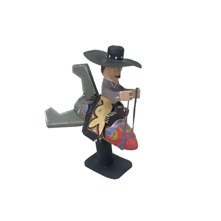 Native American Navajo Folk Art Cowboy Riding Rocket By DELBERT BUCK Figurine
