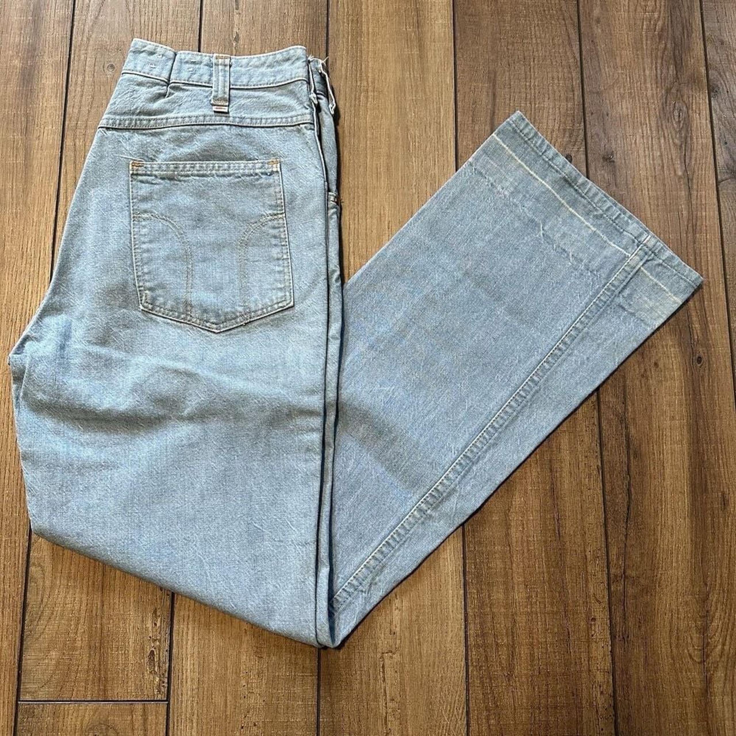 Rare VTG 70s women's dickies bell bottom flare western light wash jeans 30 X 30
