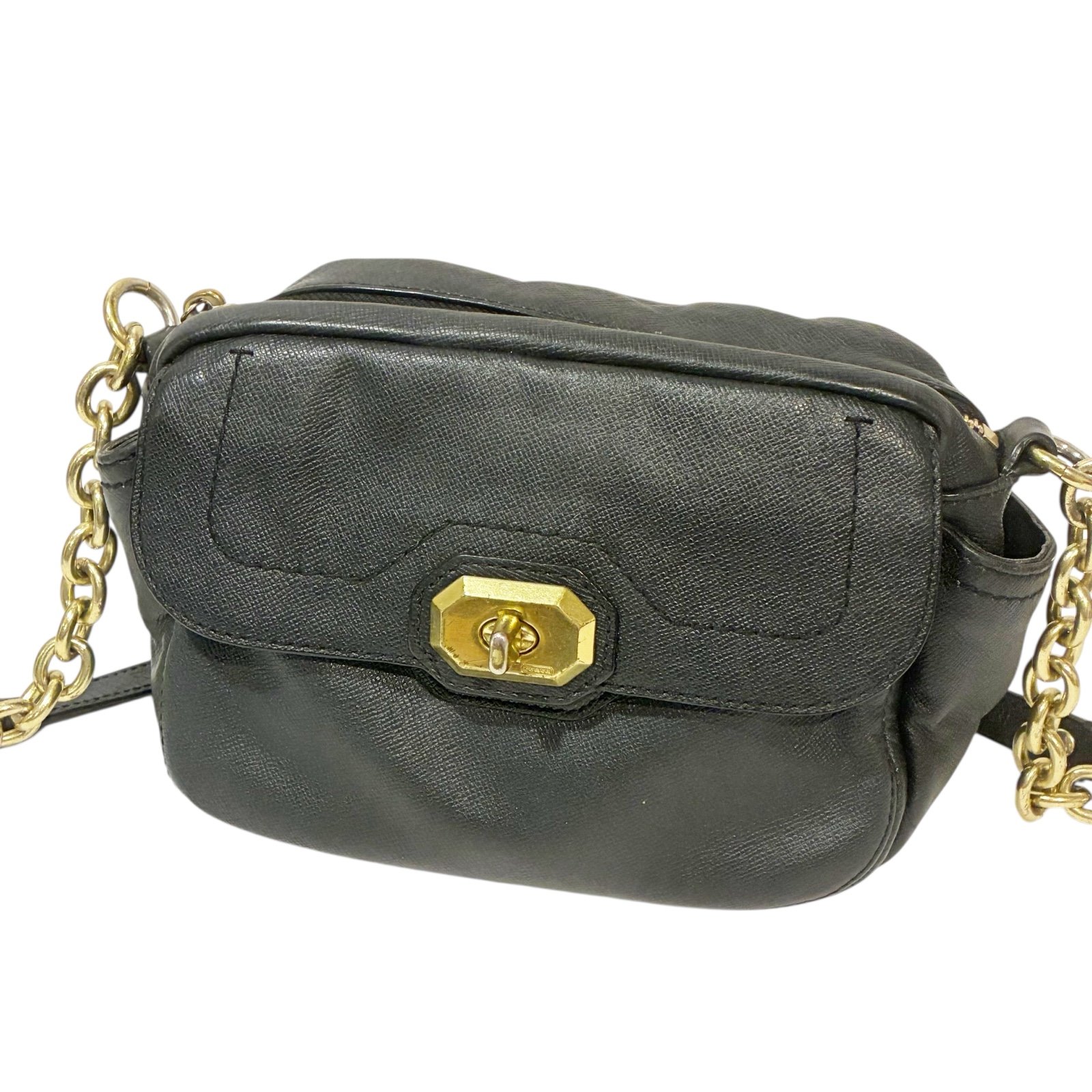 Coach Black Campbell Turnlock Leather Crossbody Camera Bag Chain Strap F24843