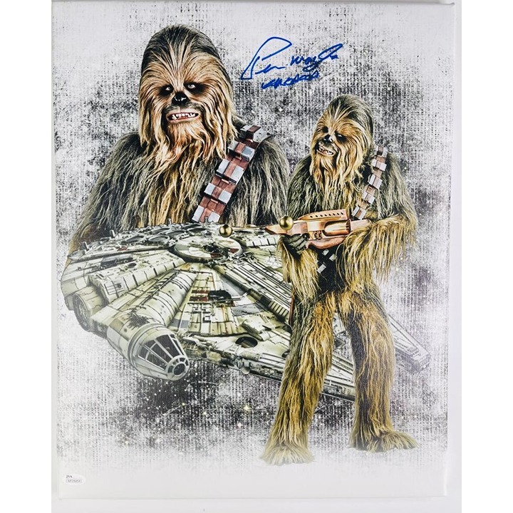 PETER MAYHEW CHEWBACCA SIGNED 16X20 STAR WARS CANVAS PHOTO AUTOGRAPH JSA 854