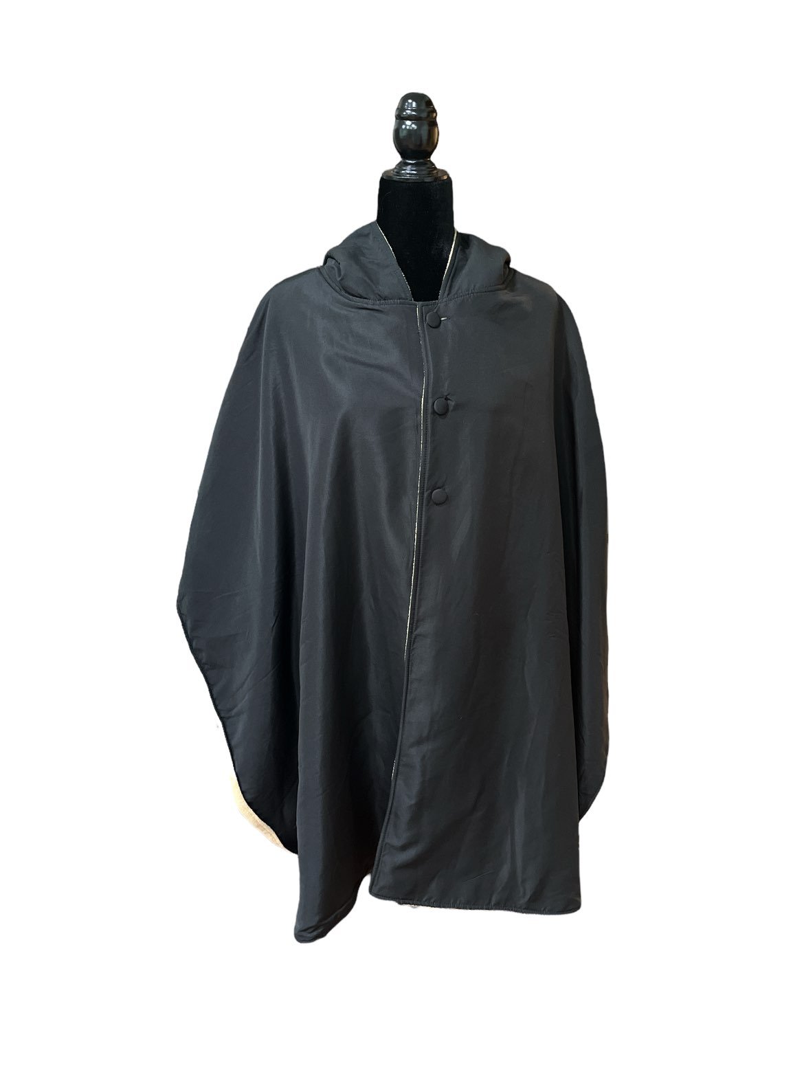 Water-Repellent Reversible Fleece And Nylon Microfiber Cape With Hood - Camel/Bl