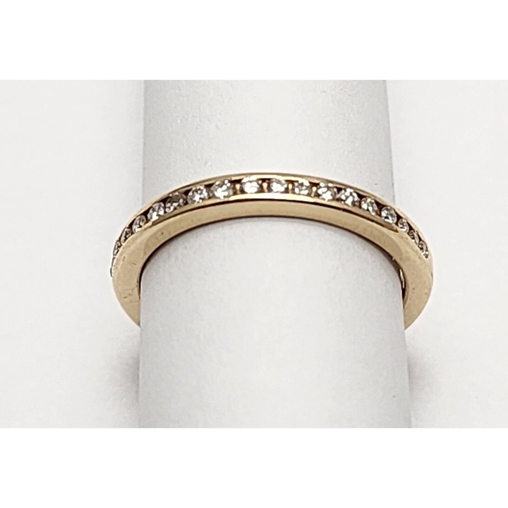 Unique 10K Karat Solid Yellow Gold Designer Single Row Diamond Wedding Band Ring